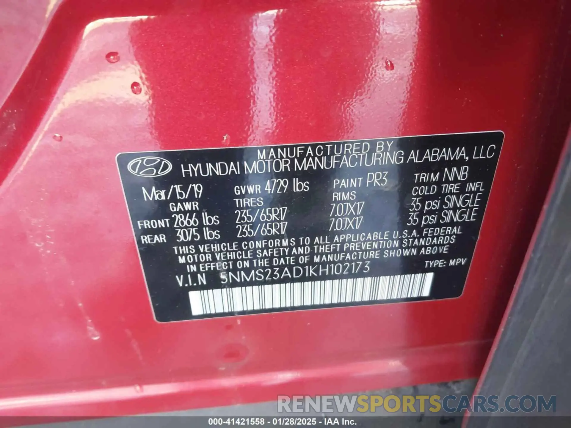9 Photograph of a damaged car 5NMS23AD1KH102173 HYUNDAI SANTA FE 2019