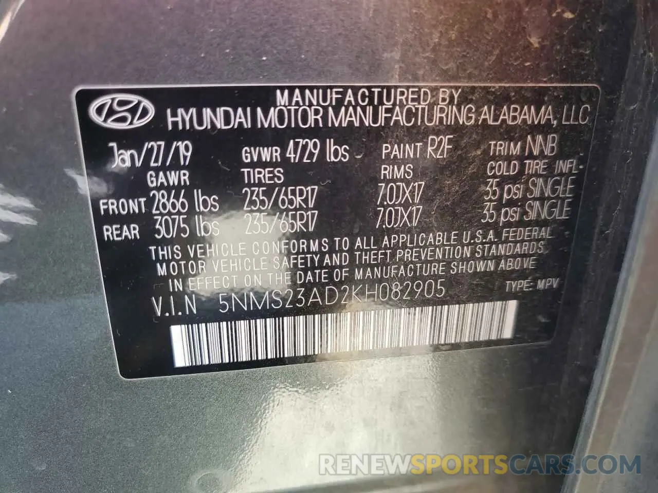 13 Photograph of a damaged car 5NMS23AD2KH082905 HYUNDAI SANTA FE 2019