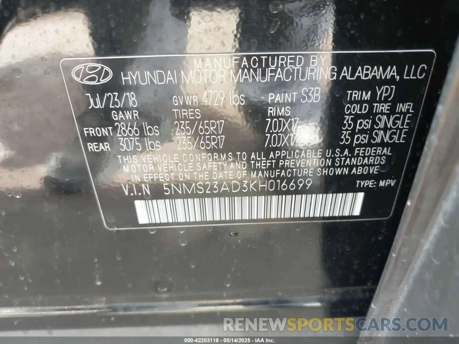 9 Photograph of a damaged car 5NMS23AD3KH016699 HYUNDAI SANTA FE 2019