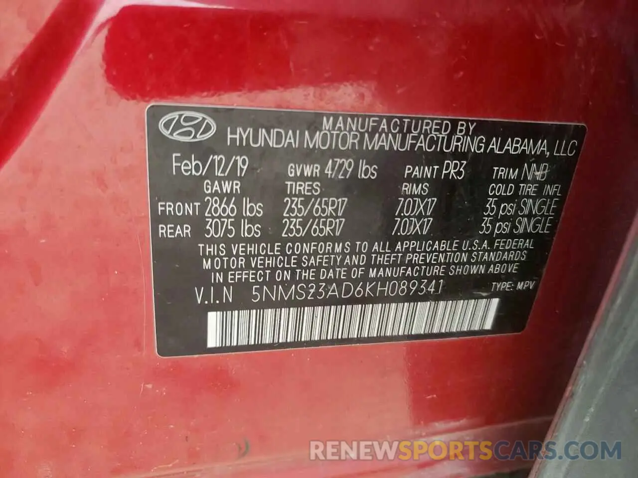 13 Фотография поврежденного автомобиля 5NMS23AD6KH089341 HYUNDAI SANTA FE 2019