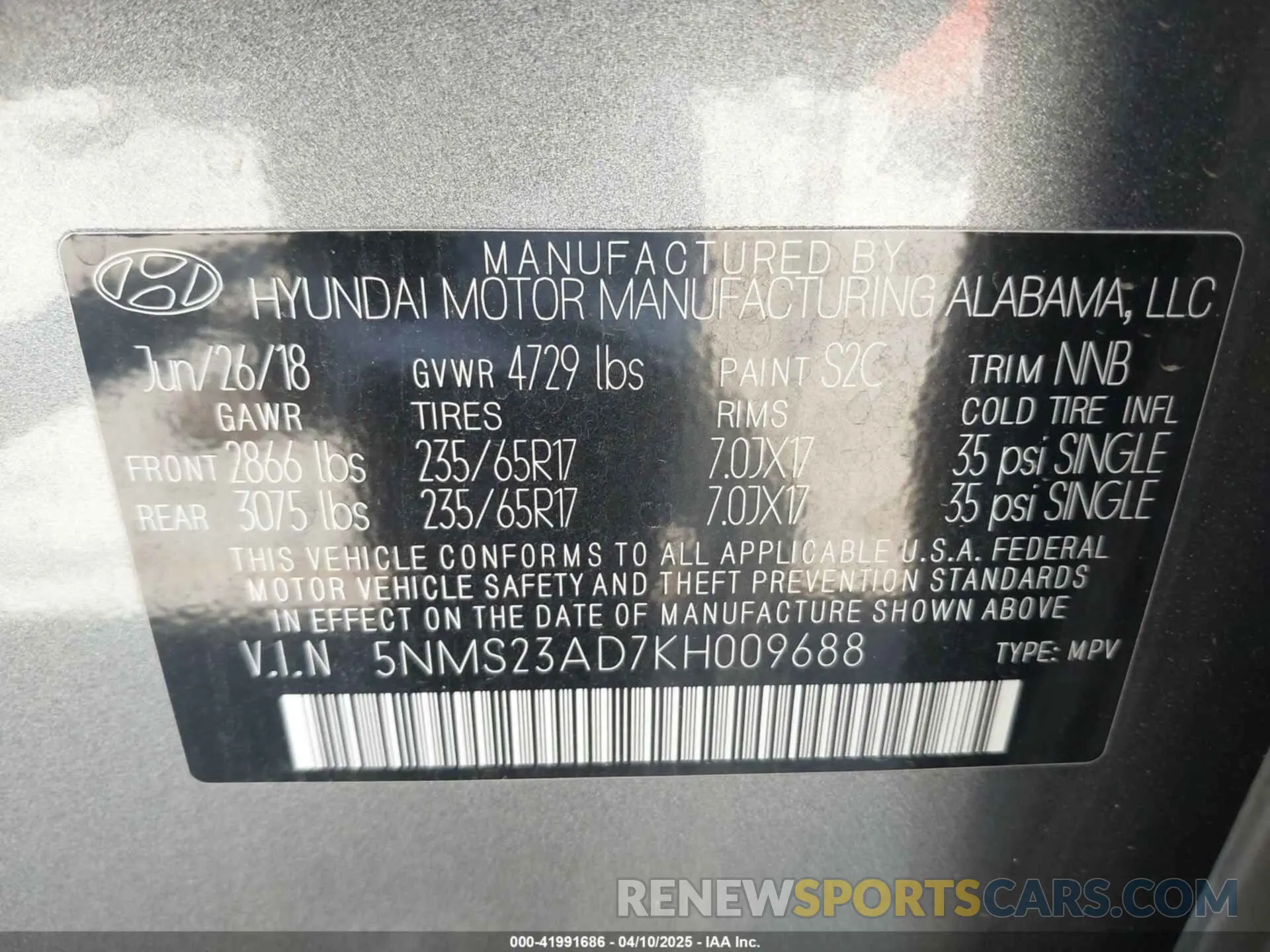 9 Фотография поврежденного автомобиля 5NMS23AD7KH009688 HYUNDAI SANTA FE 2019