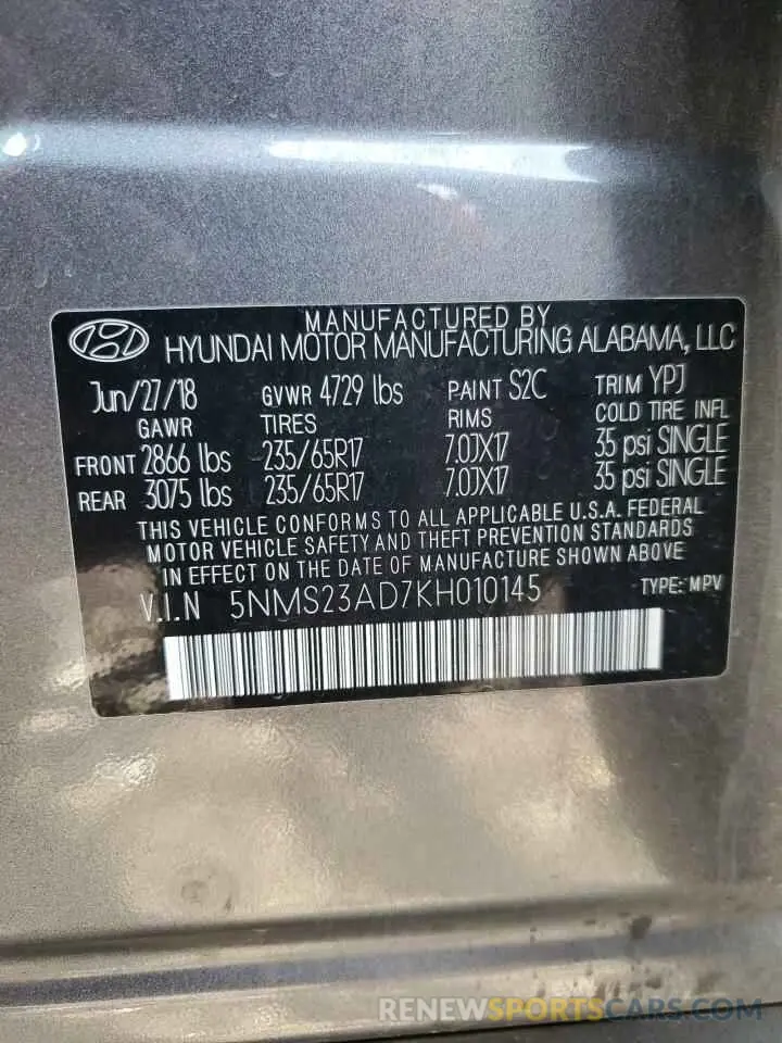 14 Photograph of a damaged car 5NMS23AD7KH010145 HYUNDAI SANTA FE 2019