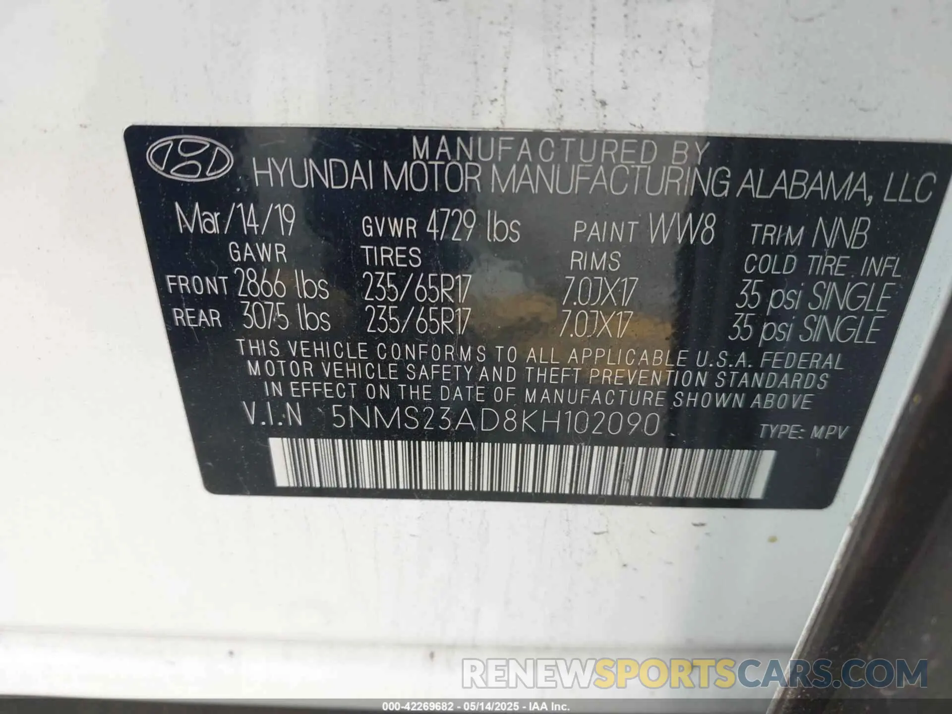 9 Photograph of a damaged car 5NMS23AD8KH102090 HYUNDAI SANTA FE 2019