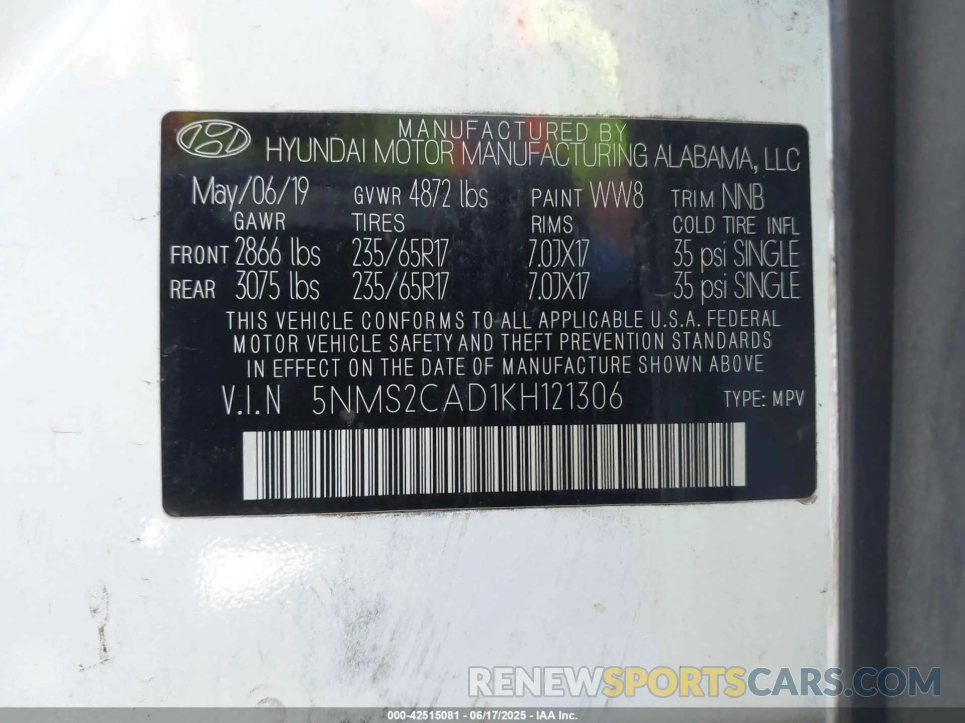 9 Фотография поврежденного автомобиля 5NMS2CAD1KH121306 HYUNDAI SANTA FE 2019