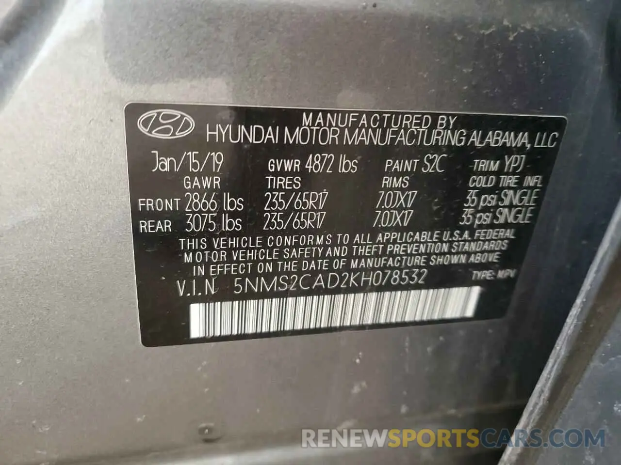 16 Фотография поврежденного автомобиля 5NMS2CAD2KH078532 HYUNDAI SANTA FE 2019
