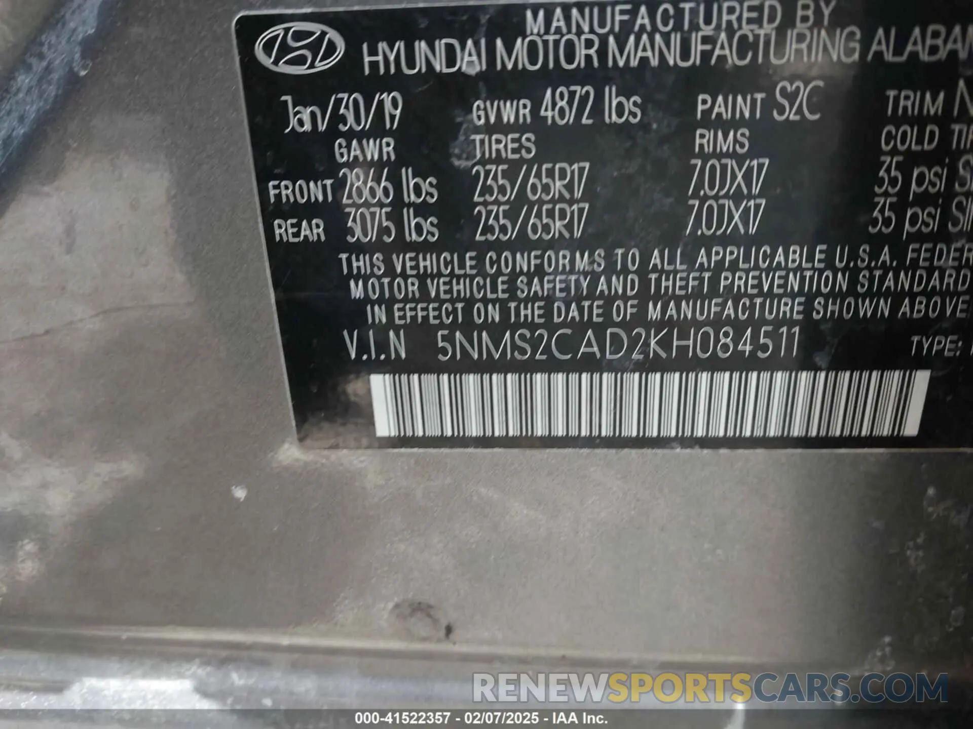 9 Фотография поврежденного автомобиля 5NMS2CAD2KH084511 HYUNDAI SANTA FE 2019