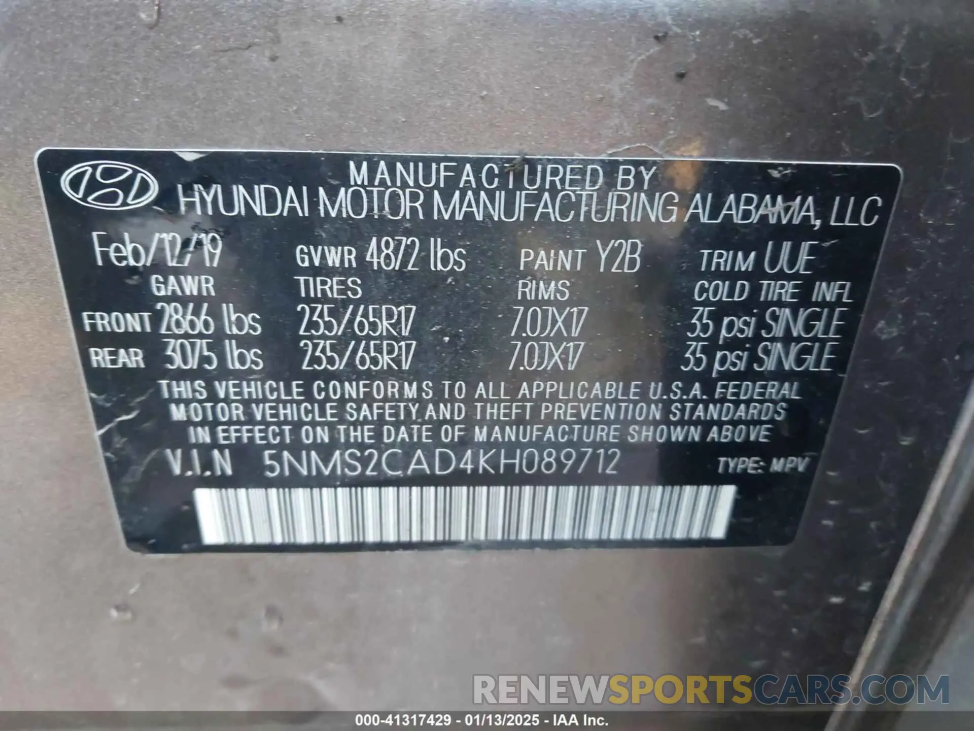 9 Фотография поврежденного автомобиля 5NMS2CAD4KH089712 HYUNDAI SANTA FE 2019