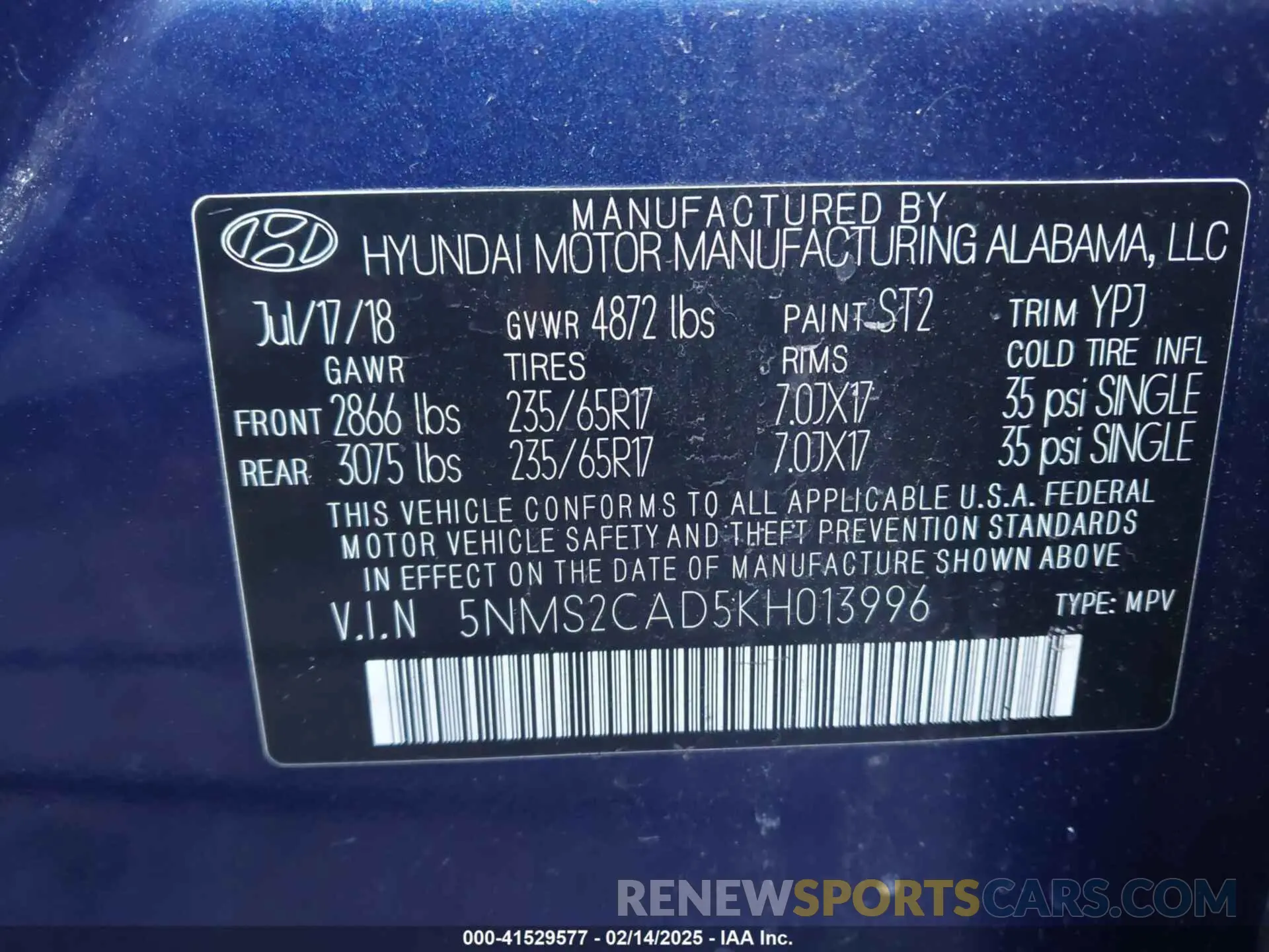 9 Фотография поврежденного автомобиля 5NMS2CAD5KH013996 HYUNDAI SANTA FE 2019