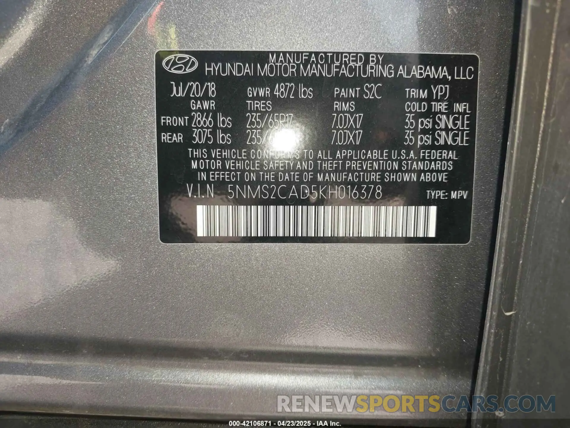 9 Photograph of a damaged car 5NMS2CAD5KH016378 HYUNDAI SANTA FE 2019