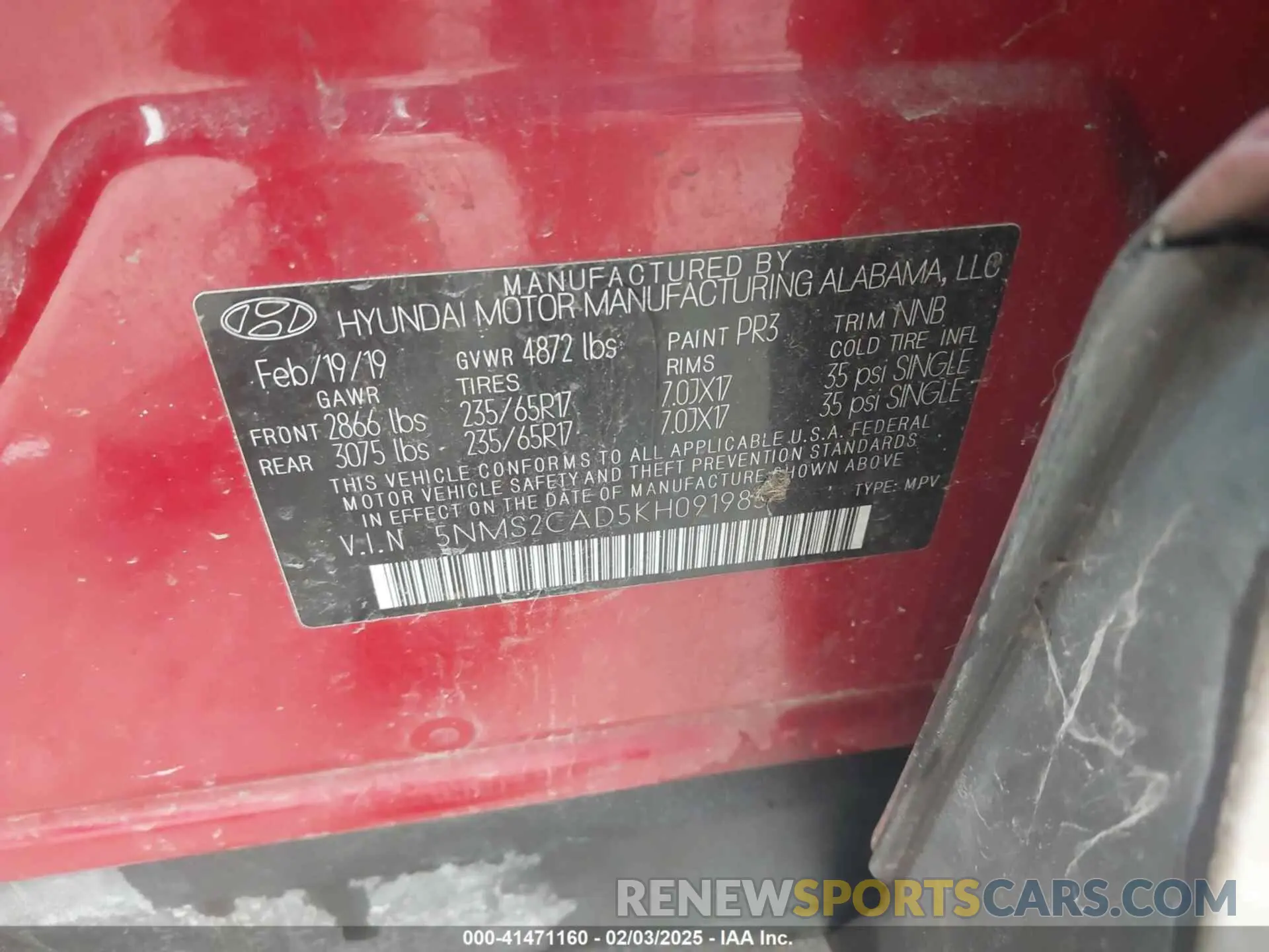 9 Фотография поврежденного автомобиля 5NMS2CAD5KH091985 HYUNDAI SANTA FE 2019