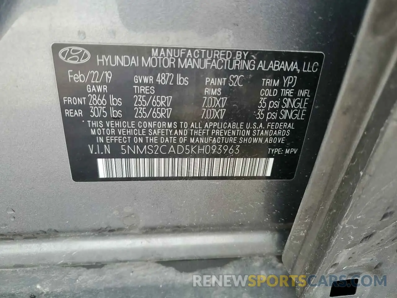 13 Фотография поврежденного автомобиля 5NMS2CAD5KH093963 HYUNDAI SANTA FE 2019
