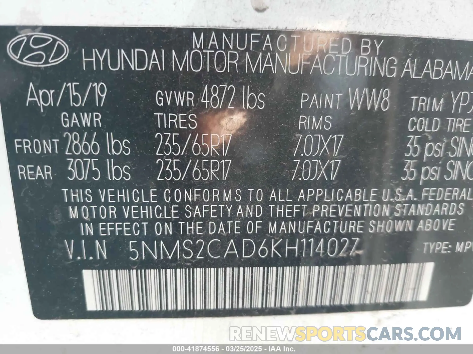 9 Фотография поврежденного автомобиля 5NMS2CAD6KH114027 HYUNDAI SANTA FE 2019
