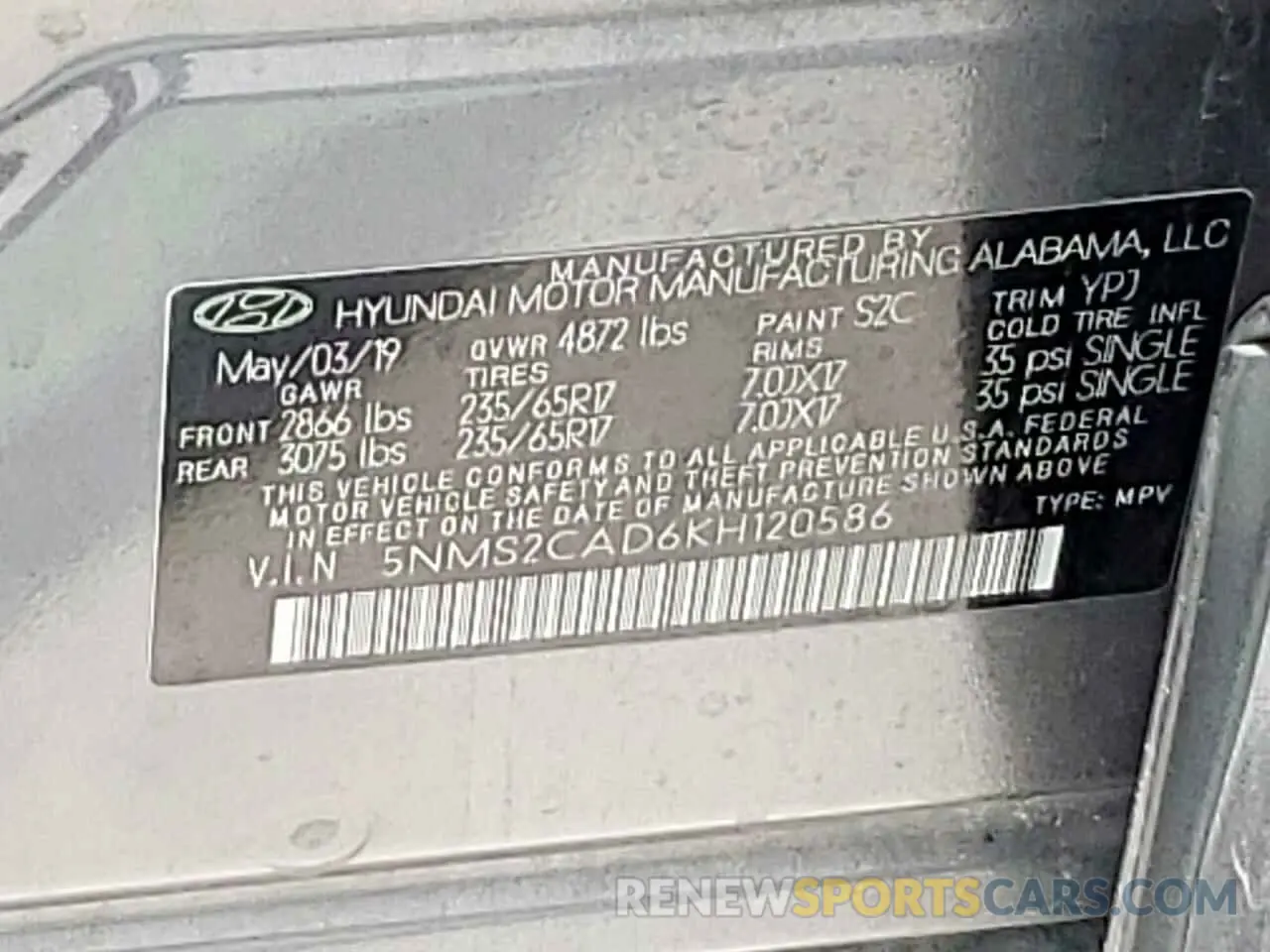 13 Фотография поврежденного автомобиля 5NMS2CAD6KH120586 HYUNDAI SANTA FE 2019