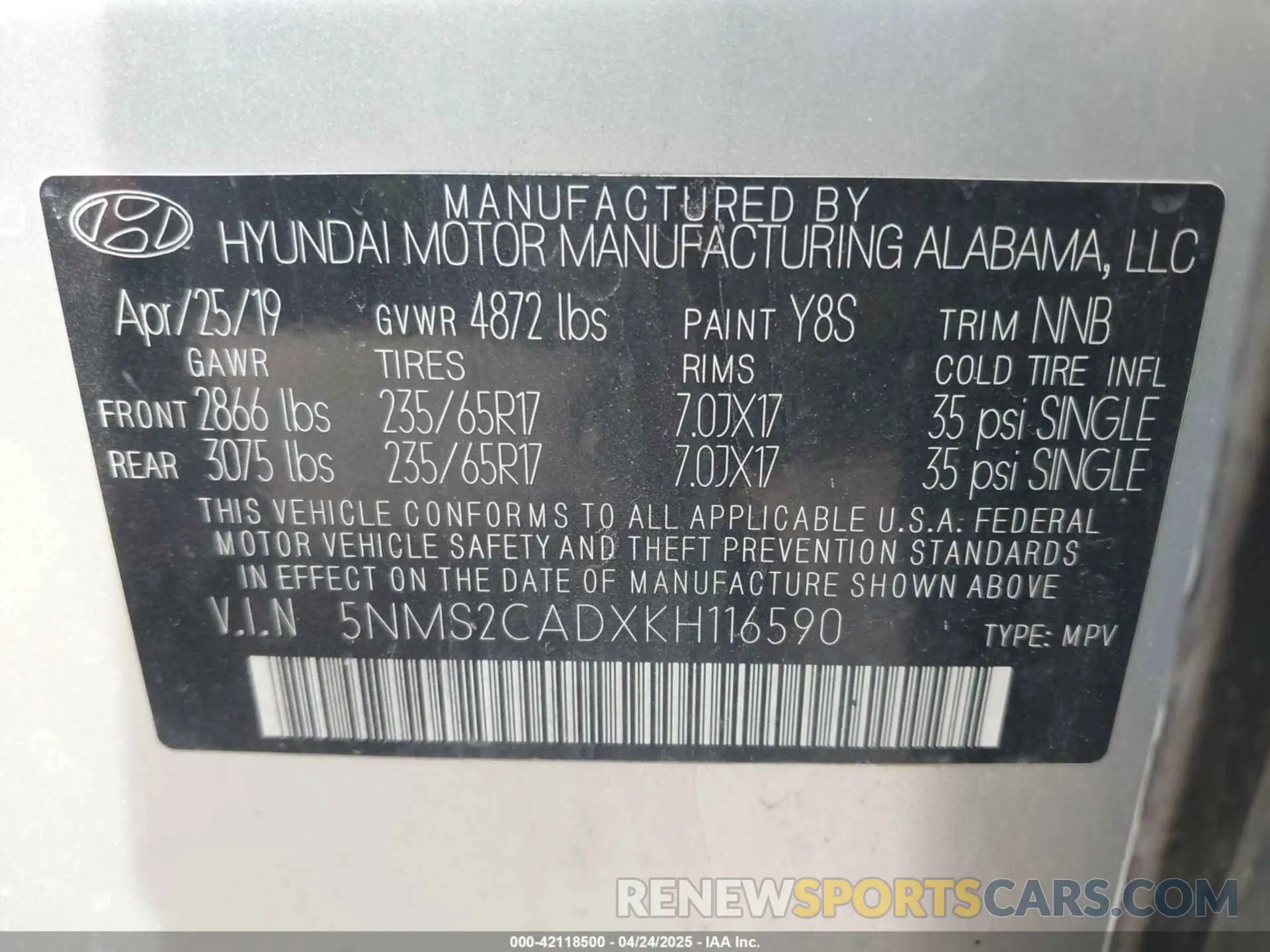 9 Photograph of a damaged car 5NMS2CADXKH116590 HYUNDAI SANTA FE 2019