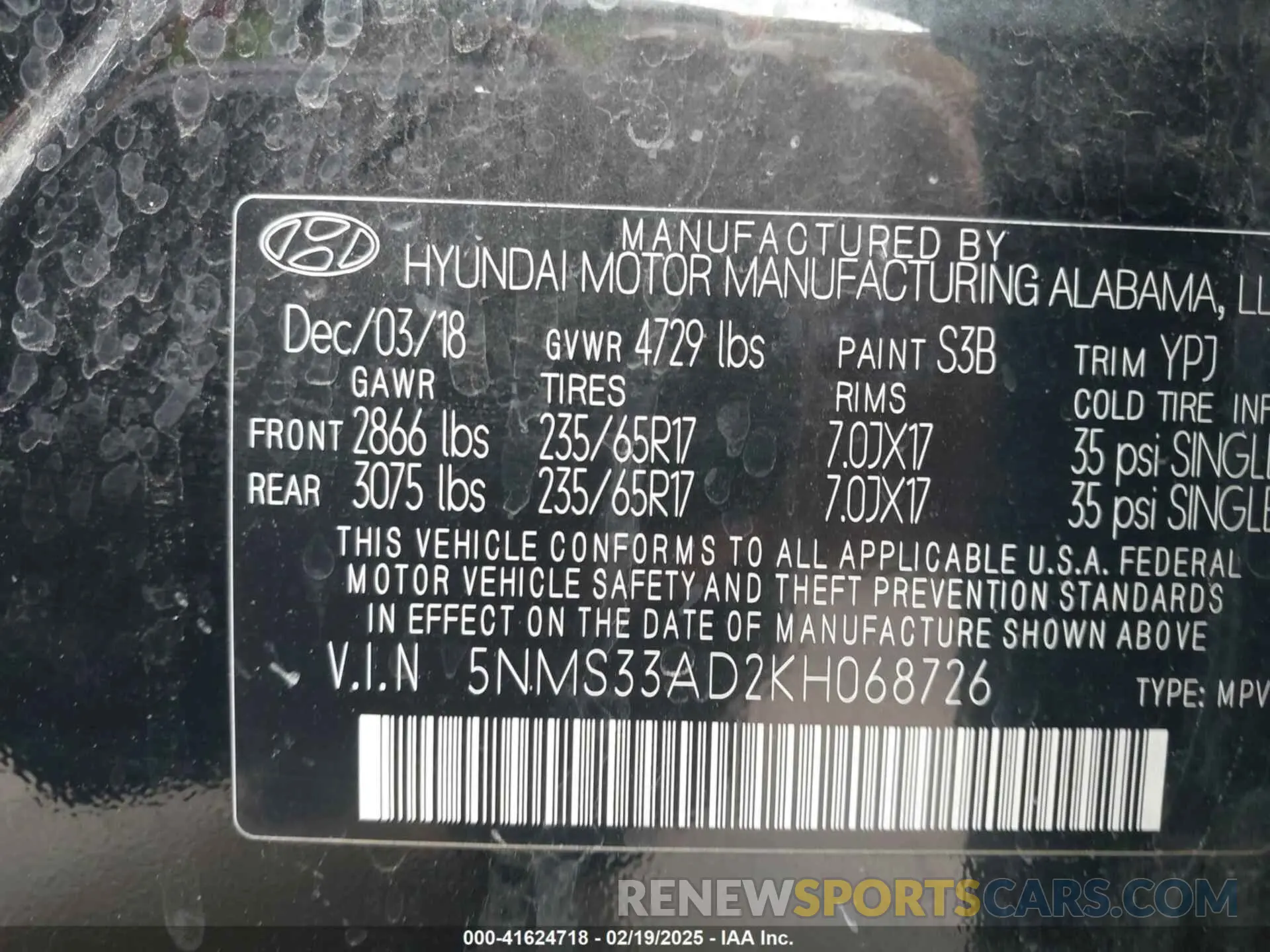 9 Фотография поврежденного автомобиля 5NMS33AD2KH068726 HYUNDAI SANTA FE 2019