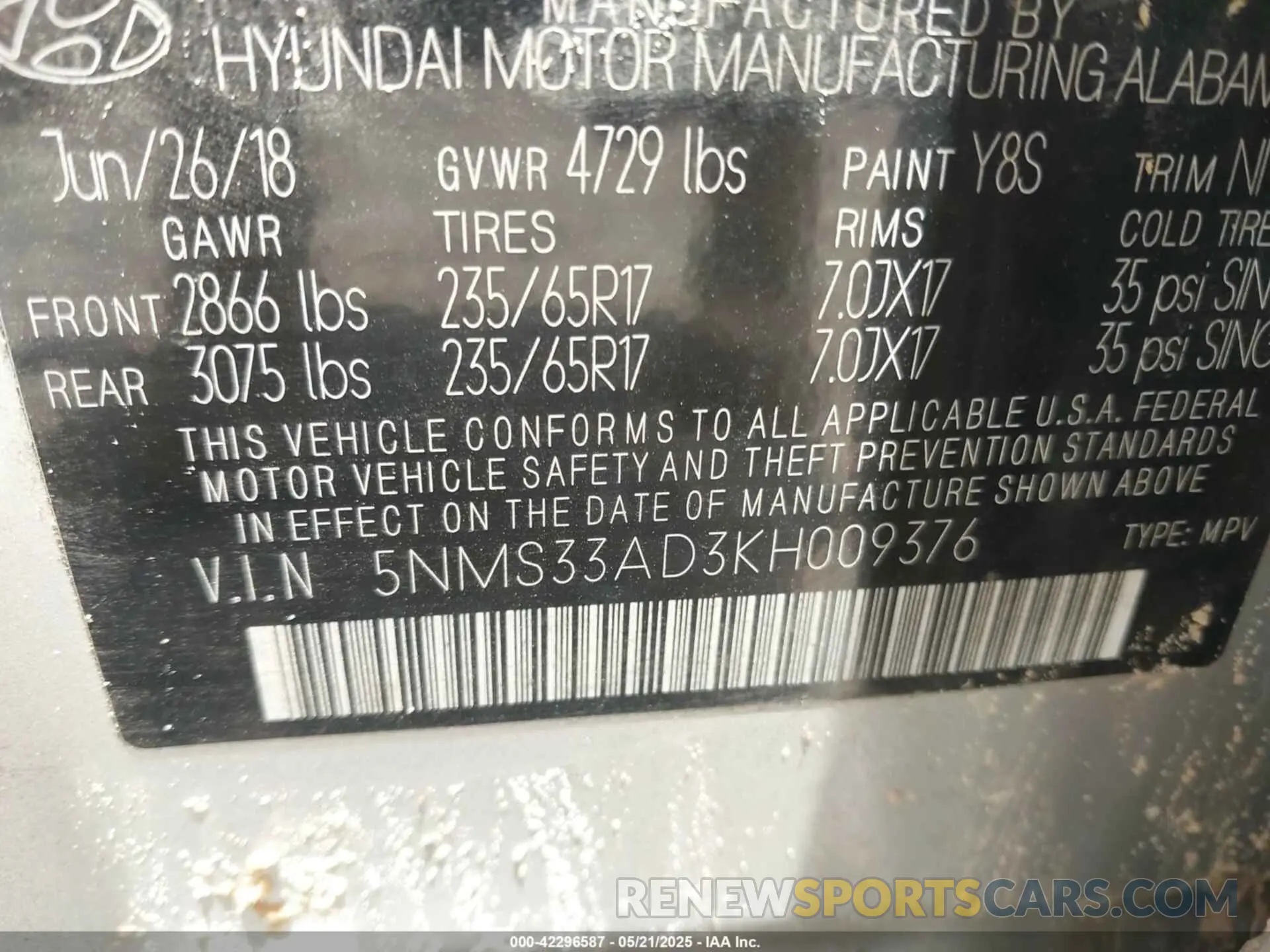 9 Photograph of a damaged car 5NMS33AD3KH009376 HYUNDAI SANTA FE 2019