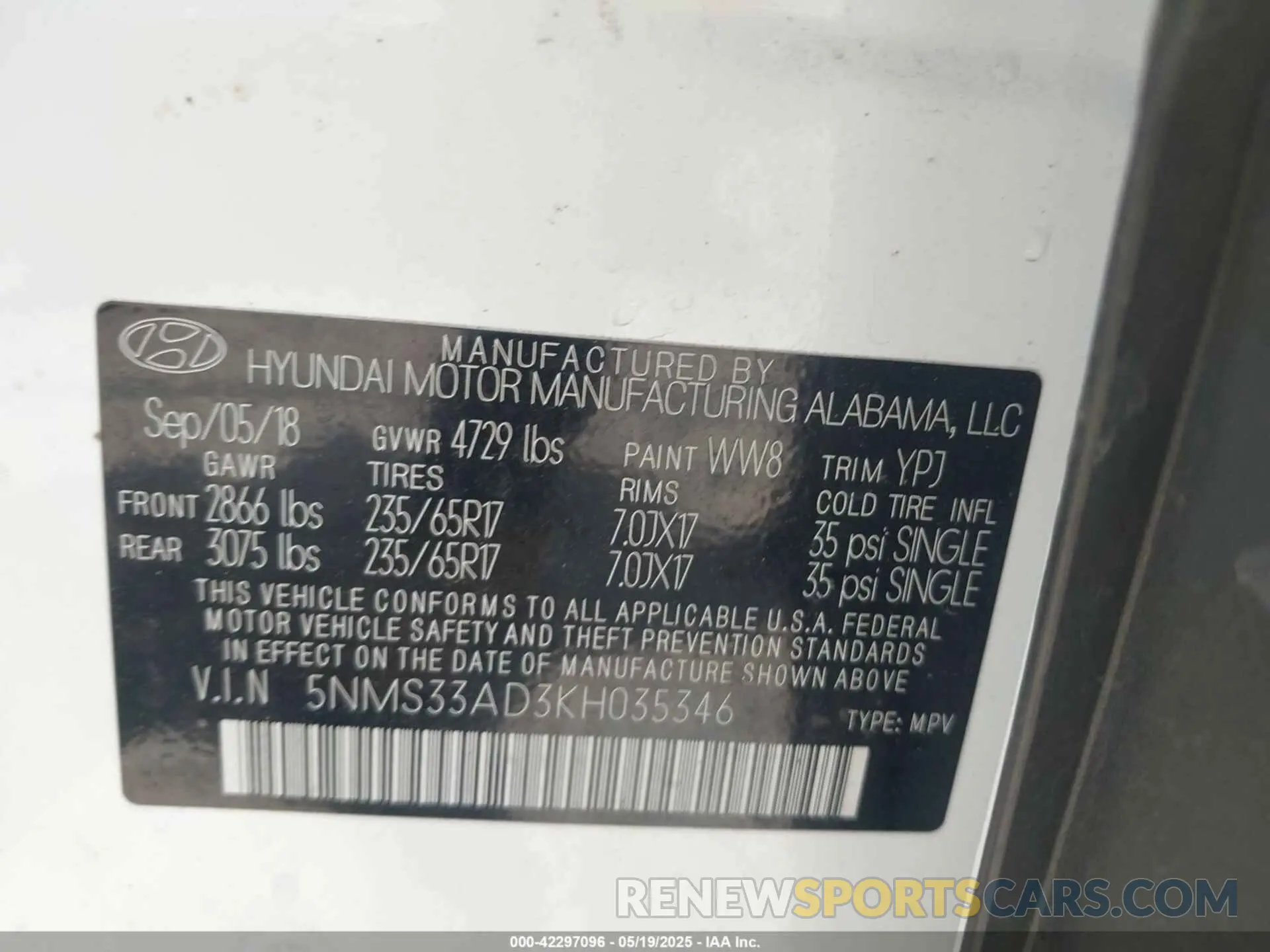9 Photograph of a damaged car 5NMS33AD3KH035346 HYUNDAI SANTA FE 2019