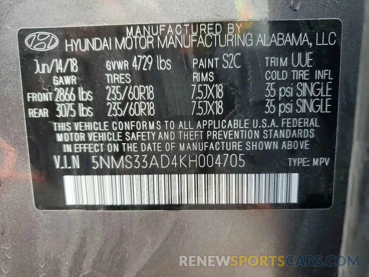 15 Photograph of a damaged car 5NMS33AD4KH004705 HYUNDAI SANTA FE 2019