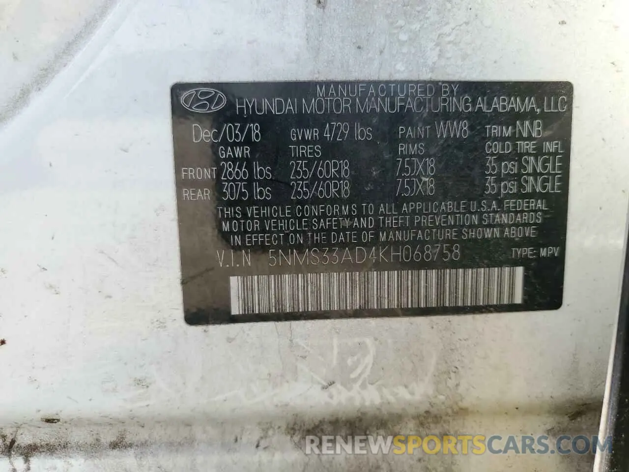 13 Фотография поврежденного автомобиля 5NMS33AD4KH068758 HYUNDAI SANTA FE 2019
