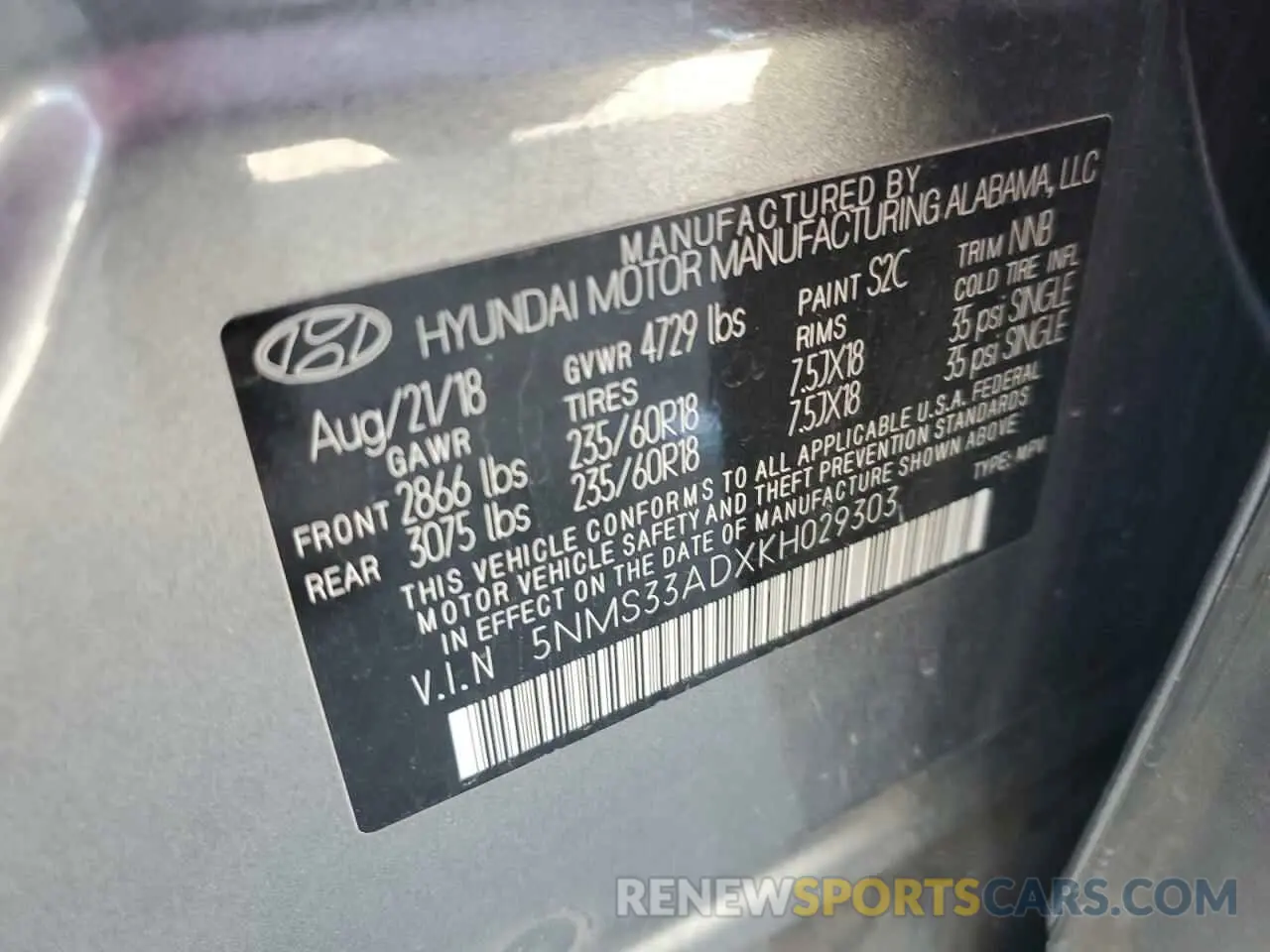 13 Photograph of a damaged car 5NMS33ADXKH029303 HYUNDAI SANTA FE 2019