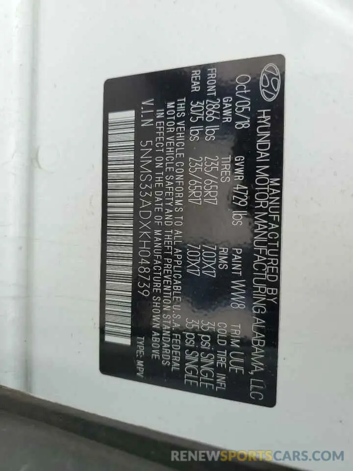 14 Фотография поврежденного автомобиля 5NMS33ADXKH048739 HYUNDAI SANTA FE 2019