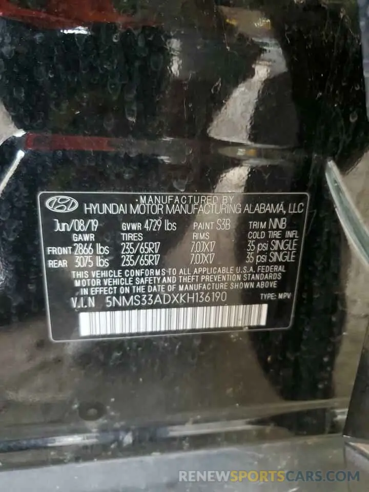 13 Photograph of a damaged car 5NMS33ADXKH136190 HYUNDAI SANTA FE 2019