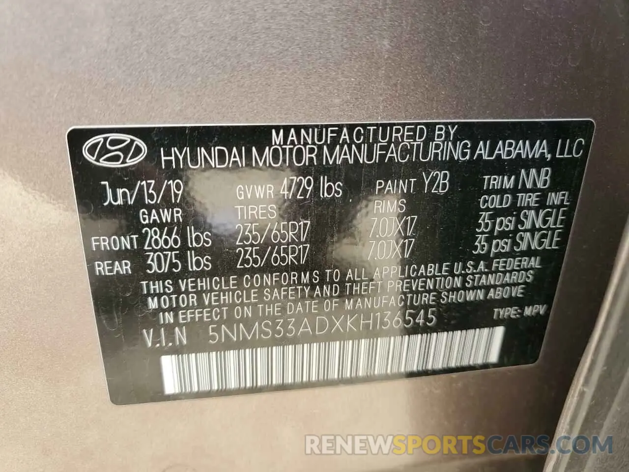 12 Photograph of a damaged car 5NMS33ADXKH136545 HYUNDAI SANTA FE 2019