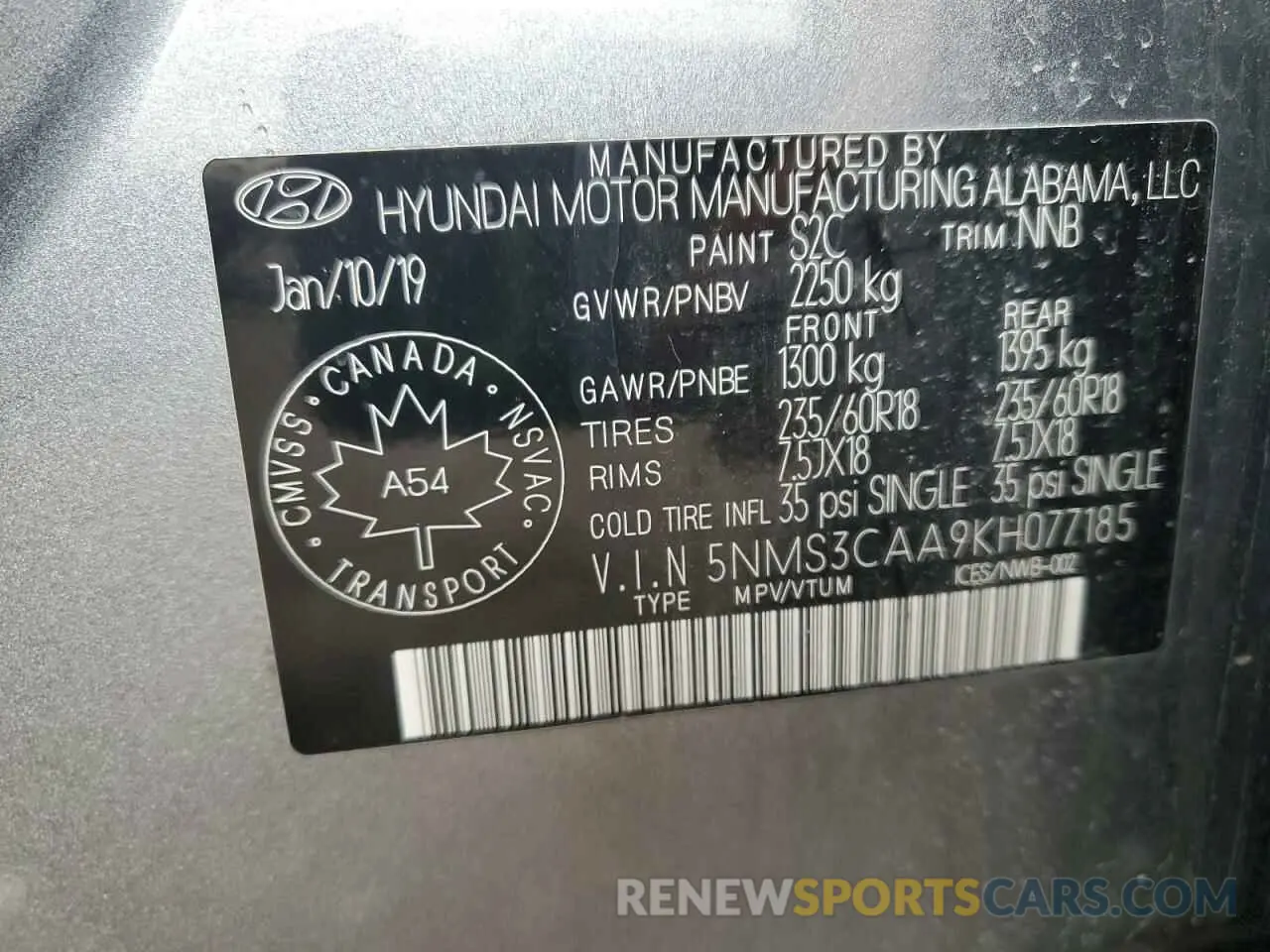 14 Photograph of a damaged car 5NMS3CAA9KH077185 HYUNDAI SANTA FE 2019