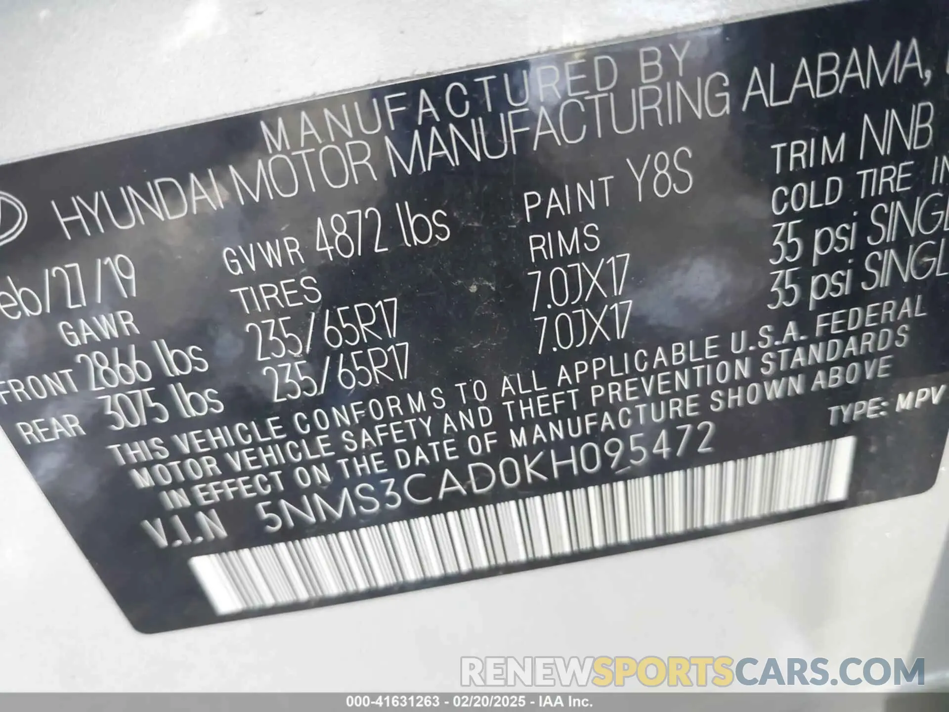 9 Фотография поврежденного автомобиля 5NMS3CAD0KH095472 HYUNDAI SANTA FE 2019