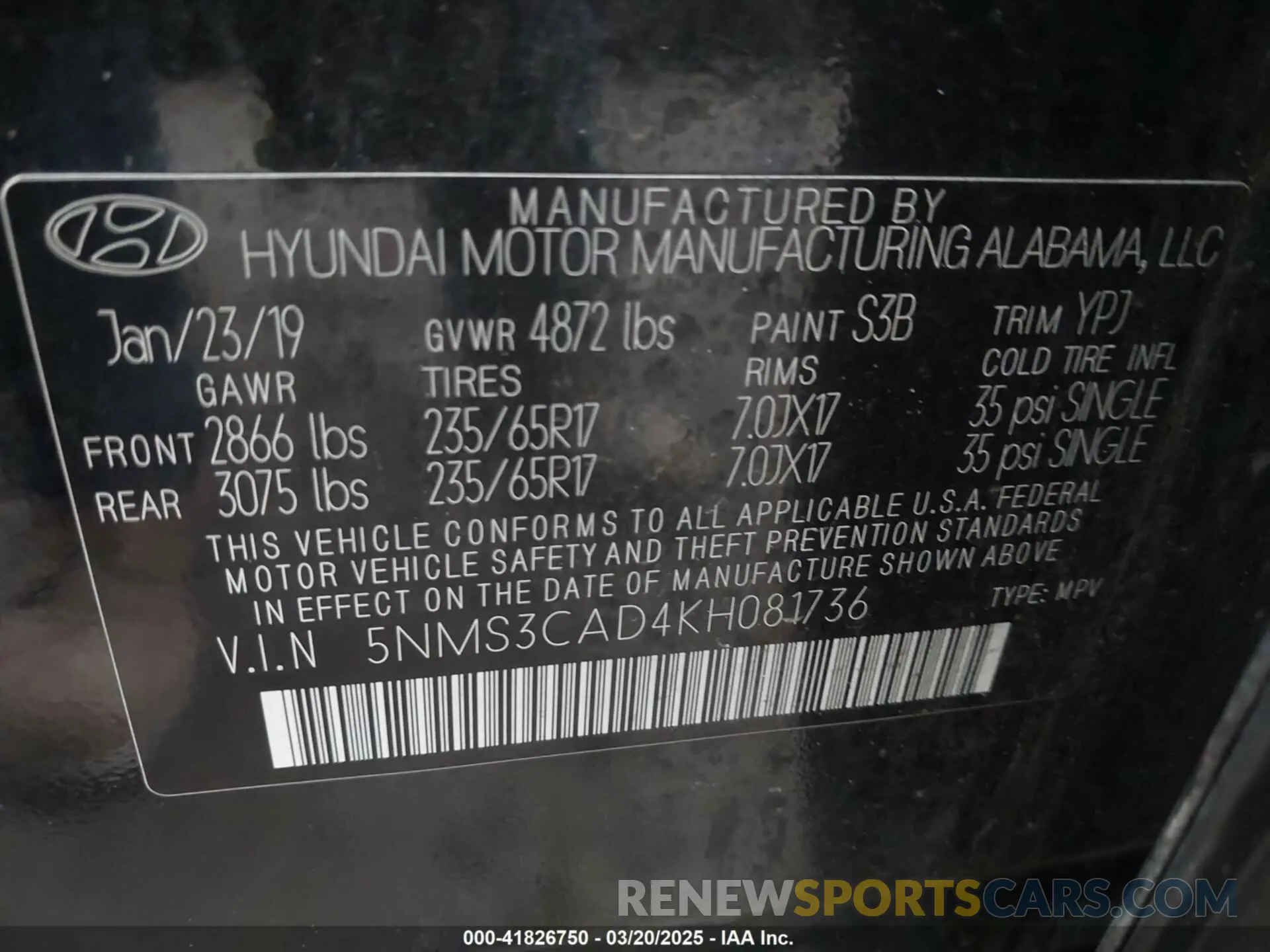 9 Photograph of a damaged car 5NMS3CAD4KH081736 HYUNDAI SANTA FE 2019