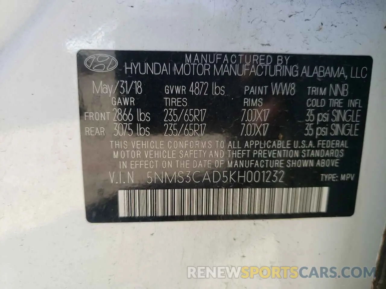 13 Фотография поврежденного автомобиля 5NMS3CAD5KH001232 HYUNDAI SANTA FE 2019