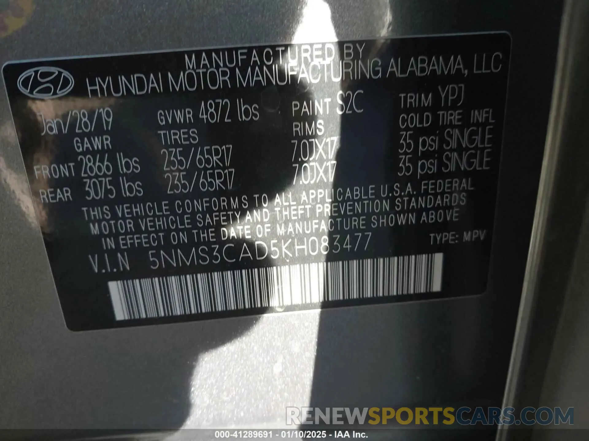 9 Фотография поврежденного автомобиля 5NMS3CAD5KH083477 HYUNDAI SANTA FE 2019
