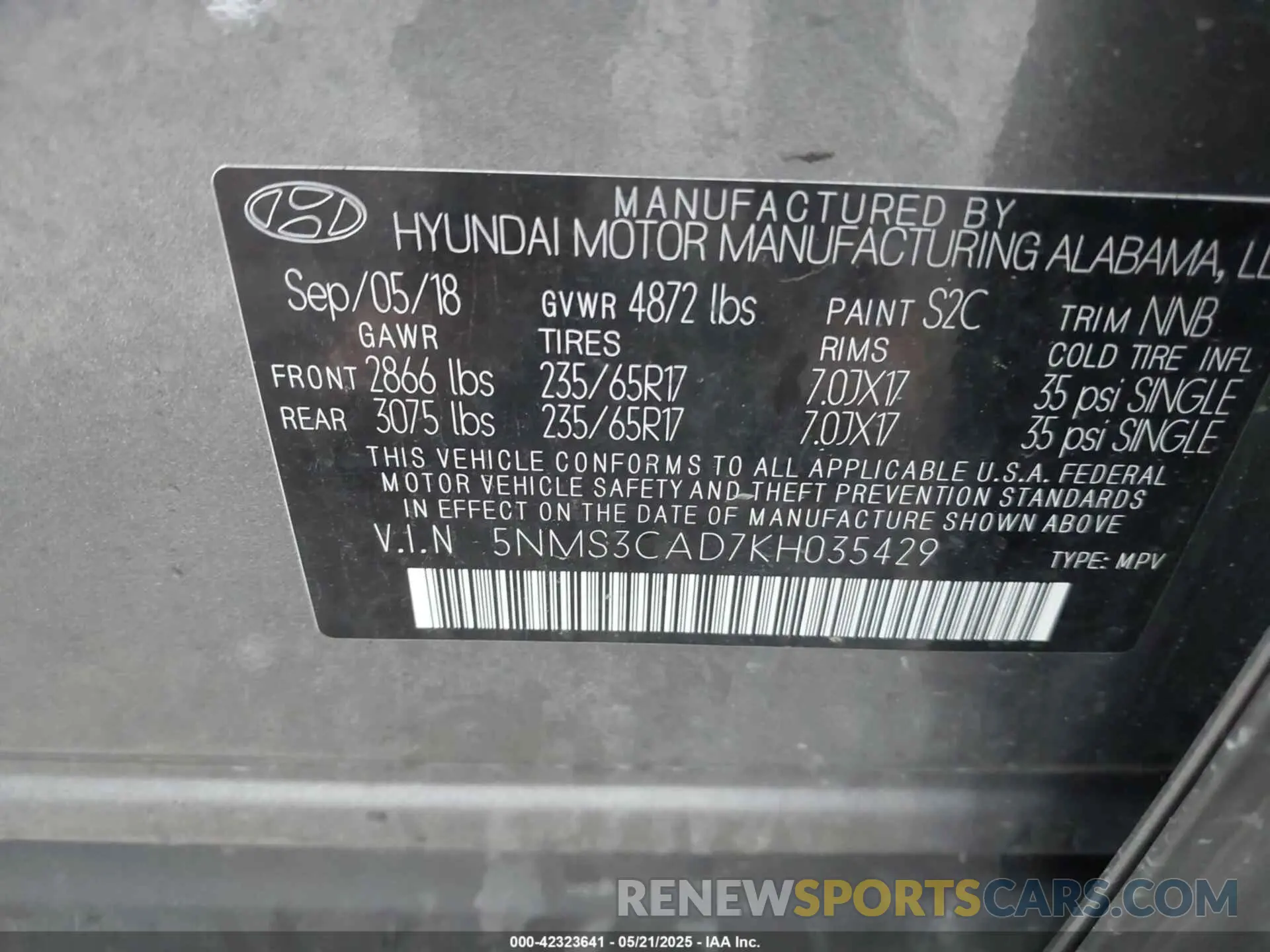 9 Фотография поврежденного автомобиля 5NMS3CAD7KH035429 HYUNDAI SANTA FE 2019
