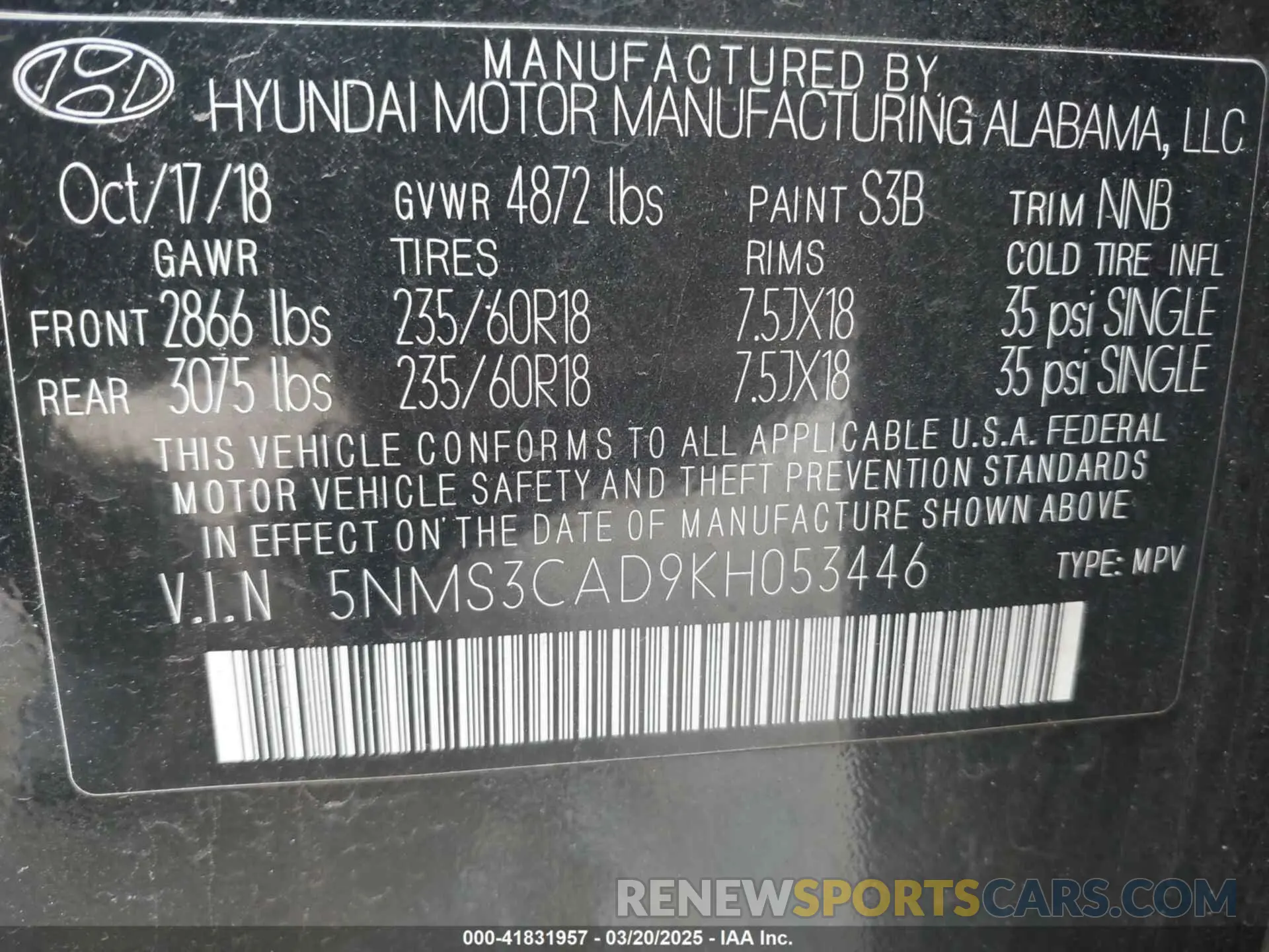 9 Photograph of a damaged car 5NMS3CAD9KH053446 HYUNDAI SANTA FE 2019
