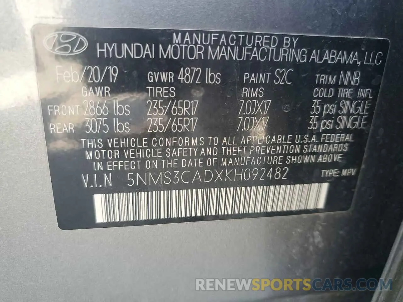 14 Photograph of a damaged car 5NMS3CADXKH092482 HYUNDAI SANTA FE 2019