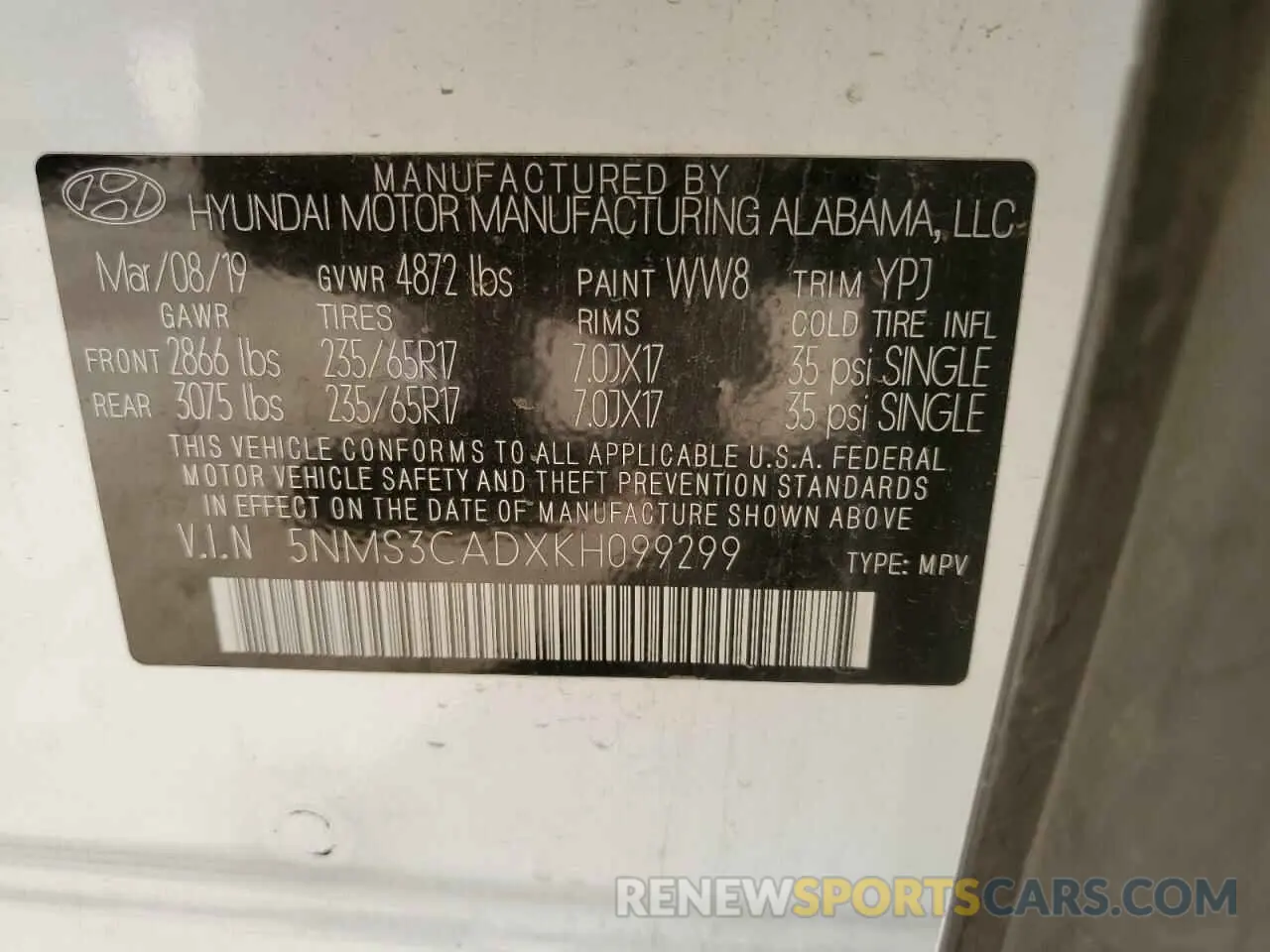 14 Фотография поврежденного автомобиля 5NMS3CADXKH099299 HYUNDAI SANTA FE 2019