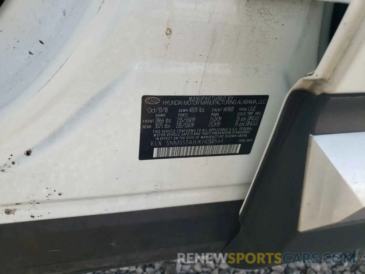 15 Photograph of a damaged car 5NMS53AA1KH059564 HYUNDAI SANTA FE 2019