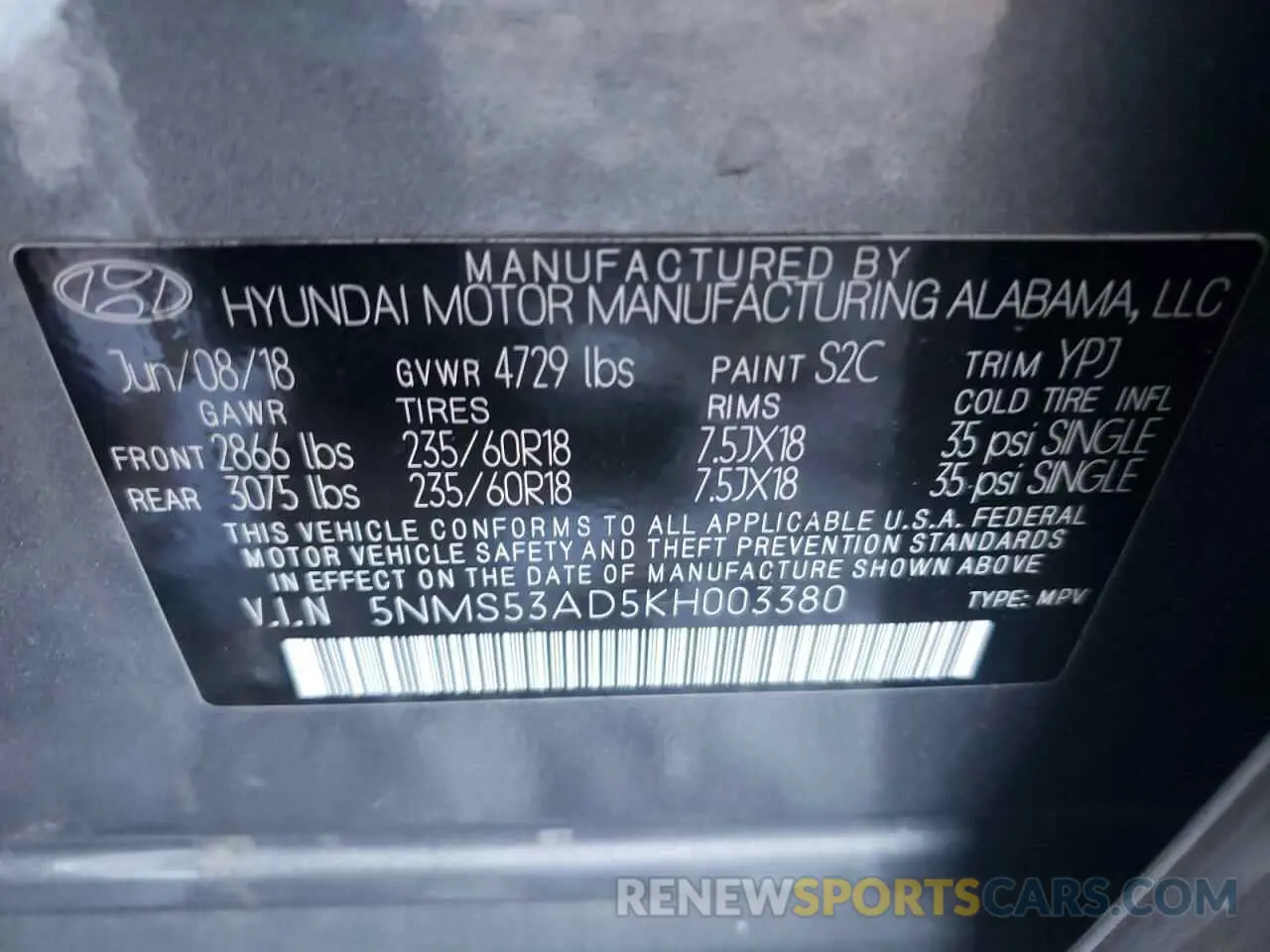 13 Photograph of a damaged car 5NMS53AD5KH003380 HYUNDAI SANTA FE 2019
