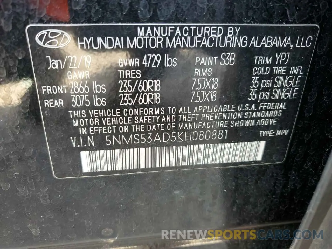 16 Photograph of a damaged car 5NMS53AD5KH080881 HYUNDAI SANTA FE 2019
