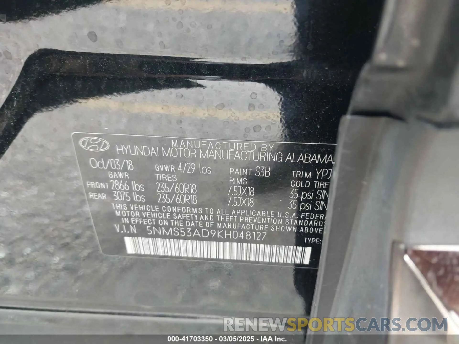 9 Фотография поврежденного автомобиля 5NMS53AD9KH048127 HYUNDAI SANTA FE 2019