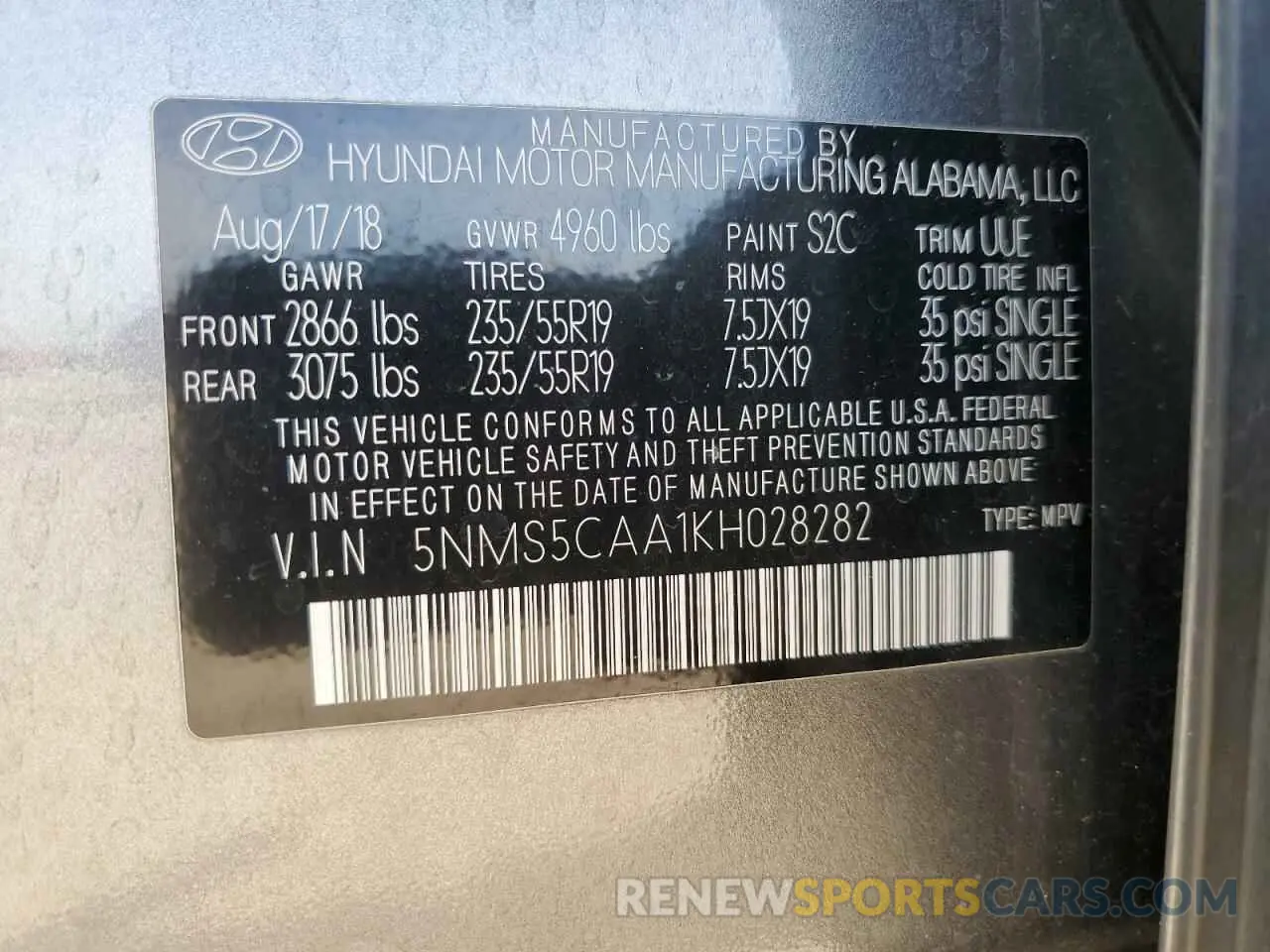 12 Фотография поврежденного автомобиля 5NMS5CAA1KH028282 HYUNDAI SANTA FE 2019