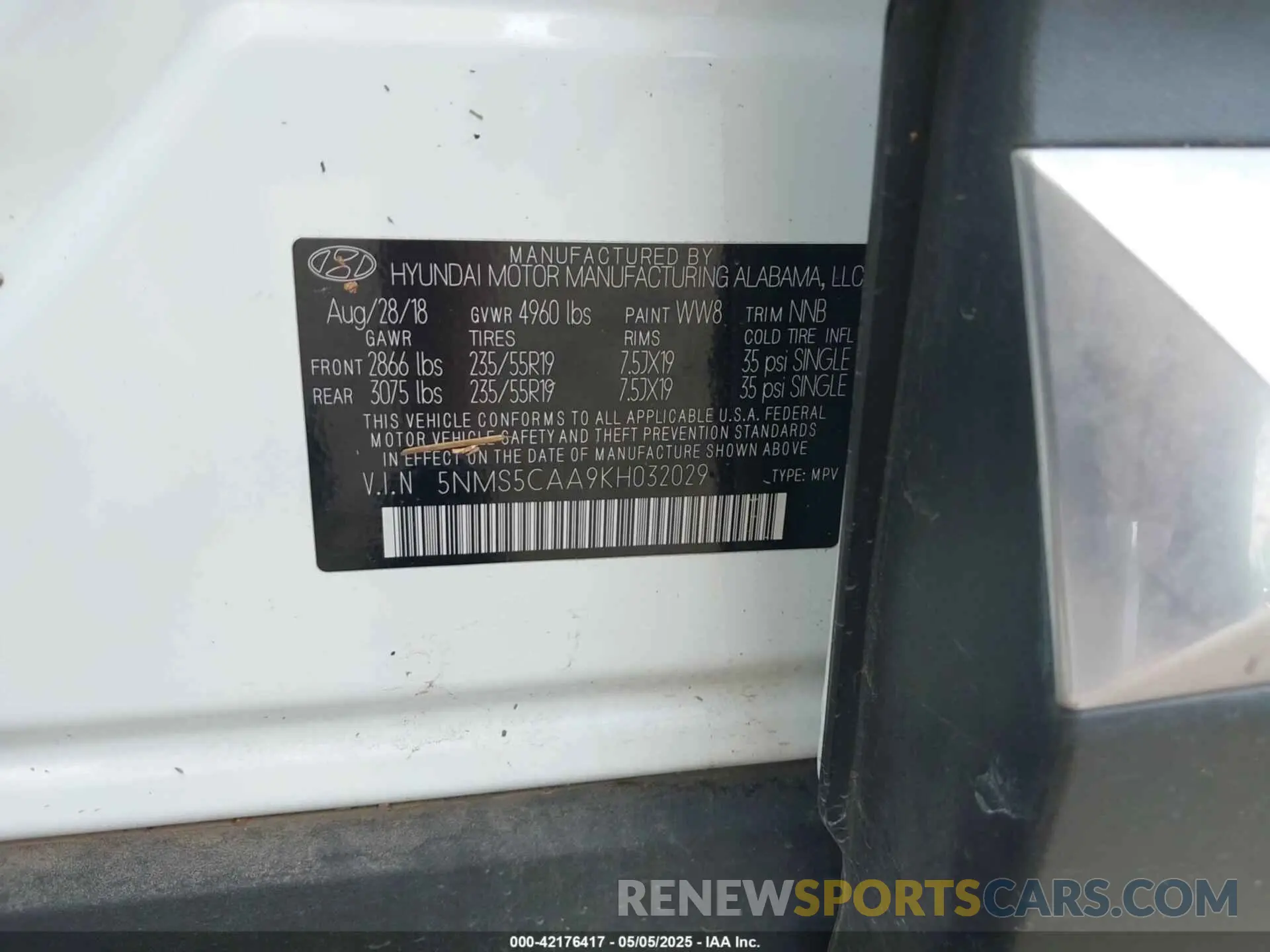 9 Фотография поврежденного автомобиля 5NMS5CAA9KH032029 HYUNDAI SANTA FE 2019