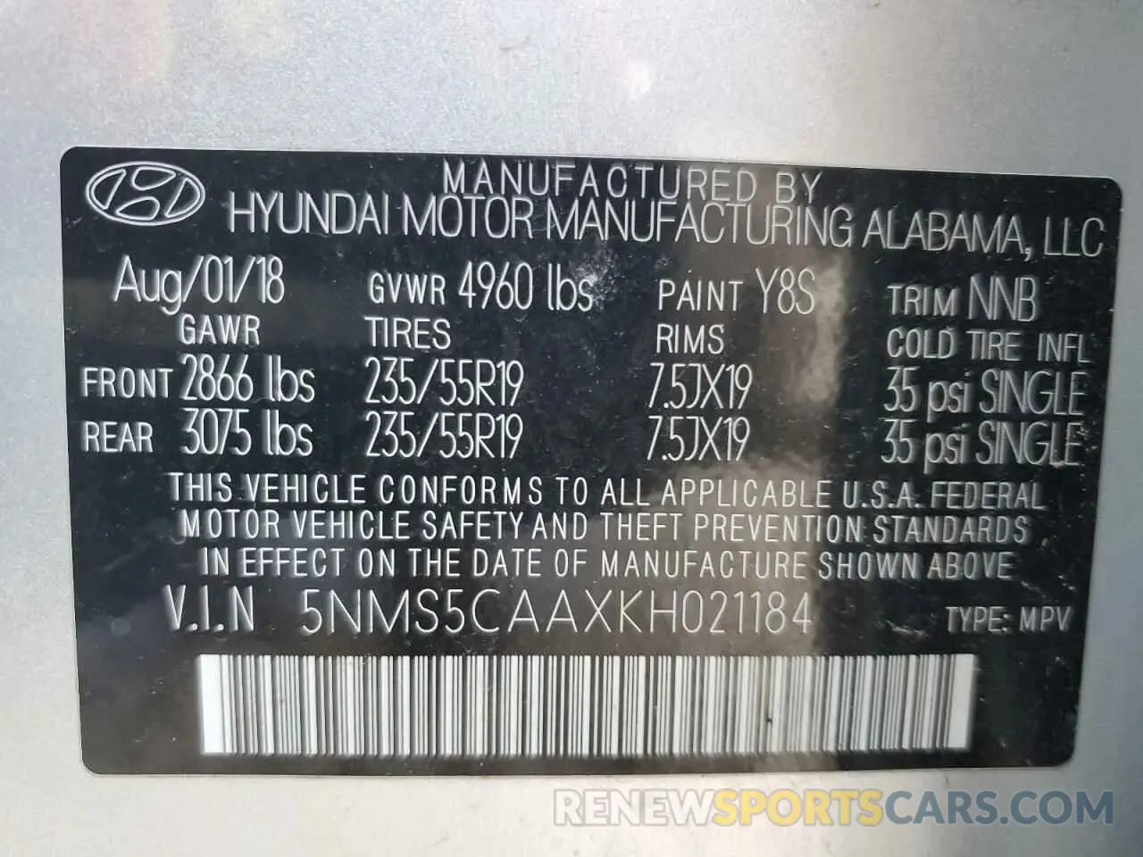 13 Фотография поврежденного автомобиля 5NMS5CAAXKH021184 HYUNDAI SANTA FE 2019