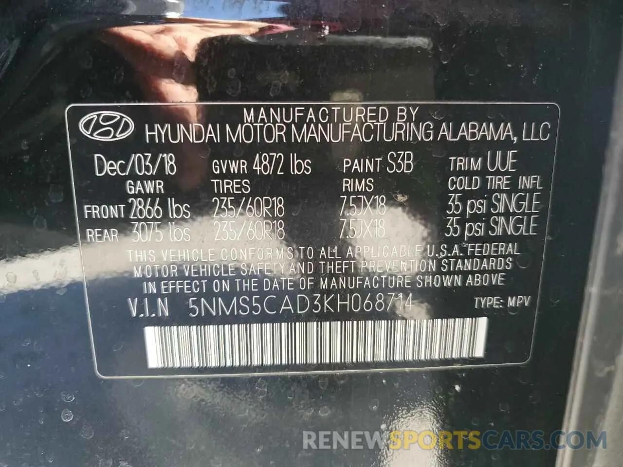 15 Photograph of a damaged car 5NMS5CAD3KH068714 HYUNDAI SANTA FE 2019
