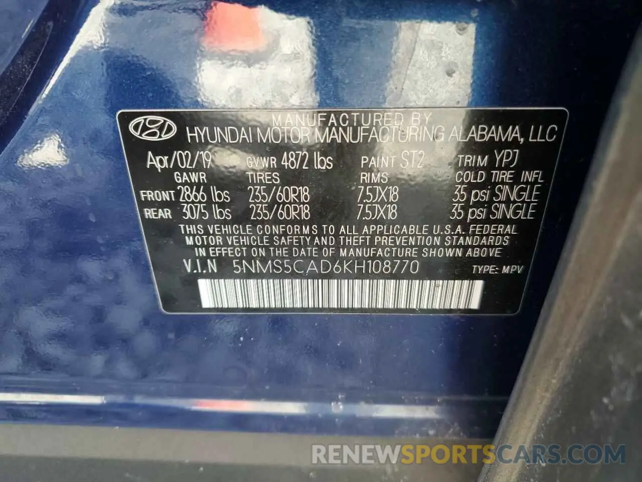 13 Фотография поврежденного автомобиля 5NMS5CAD6KH108770 HYUNDAI SANTA FE 2019