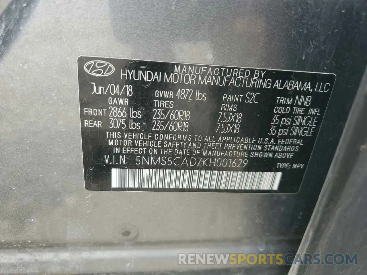 15 Photograph of a damaged car 5NMS5CAD7KH001629 HYUNDAI SANTA FE 2019