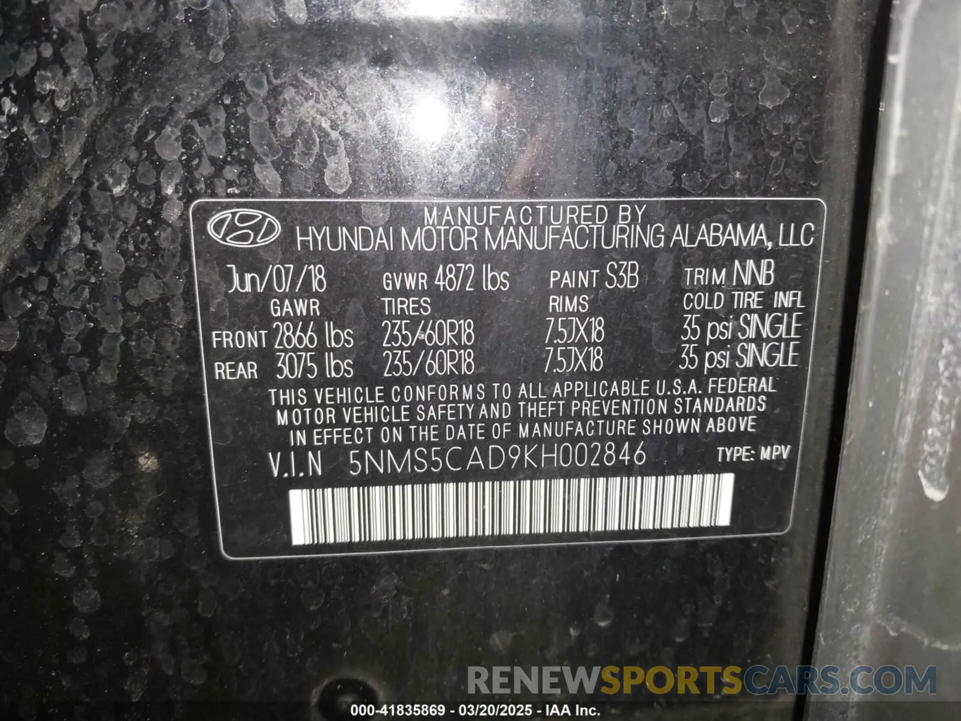 9 Фотография поврежденного автомобиля 5NMS5CAD9KH002846 HYUNDAI SANTA FE 2019