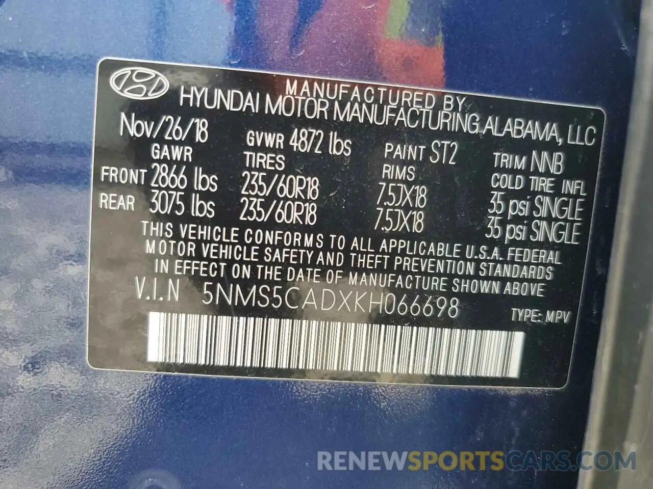13 Photograph of a damaged car 5NMS5CADXKH066698 HYUNDAI SANTA FE 2019