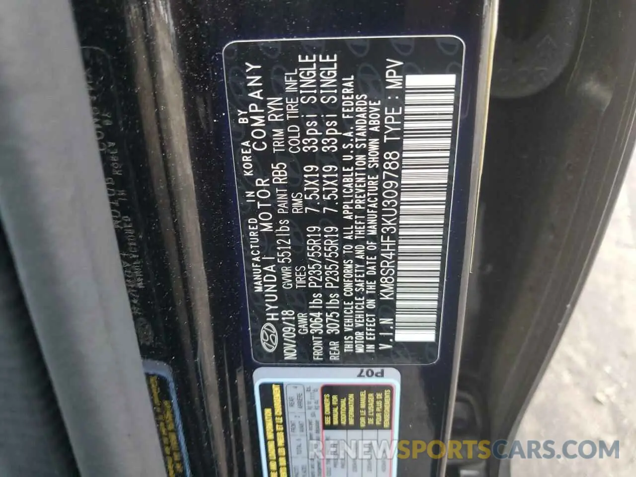 14 Фотография поврежденного автомобиля KM8SR4HF3KU309788 HYUNDAI SANTA FE 2019