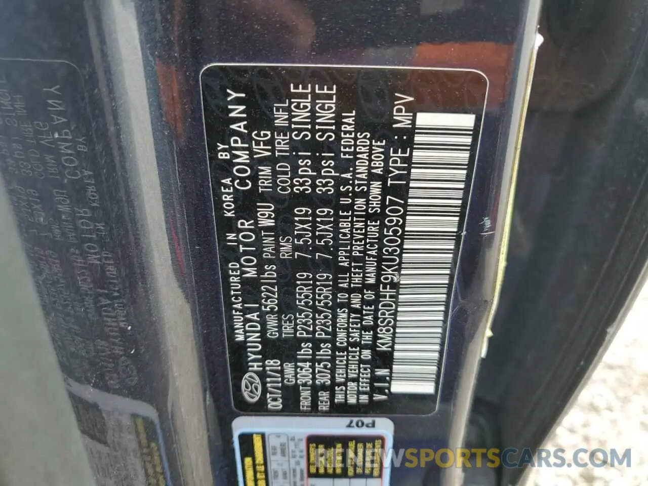 14 Фотография поврежденного автомобиля KM8SRDHF9KU305907 HYUNDAI SANTA FE 2019